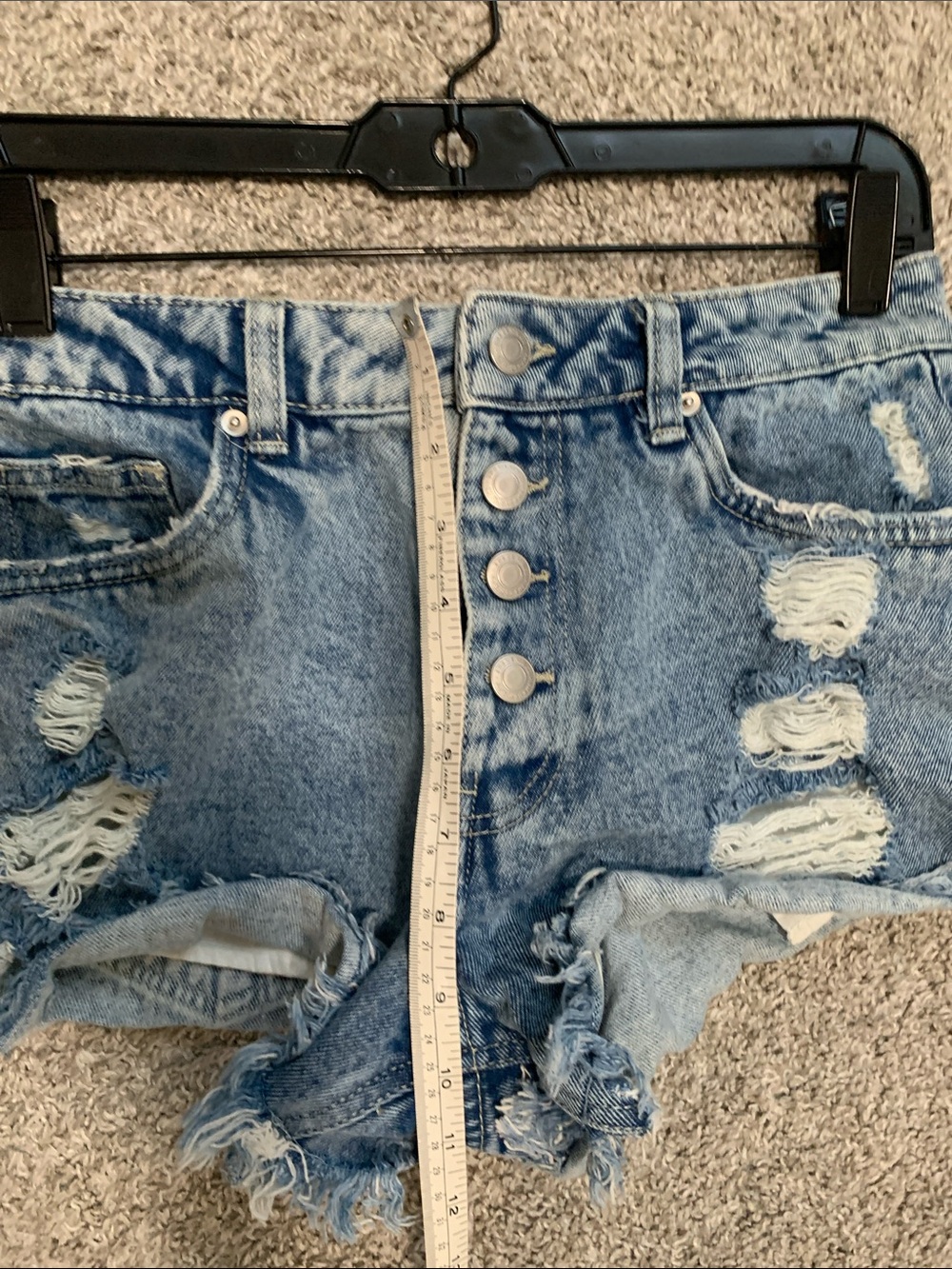 Streetwear Society Distressed Button Fly High-Waist Blue Denim Shorts - Picture 7 of 10